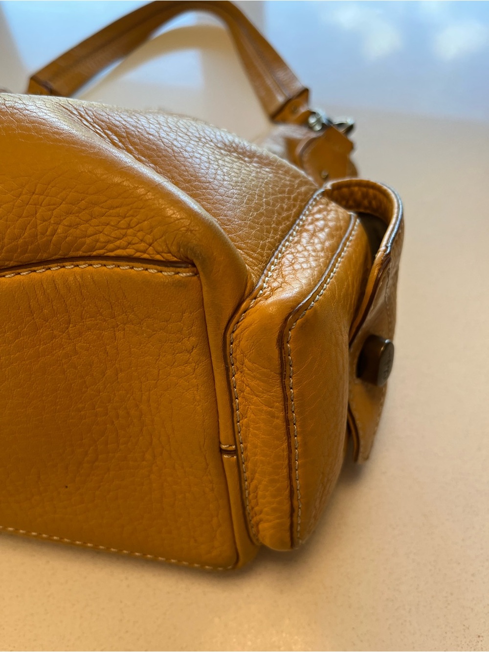 Cole Haan Mustard Leather Drawstring Shoulder Bag - Picture 12 of 14